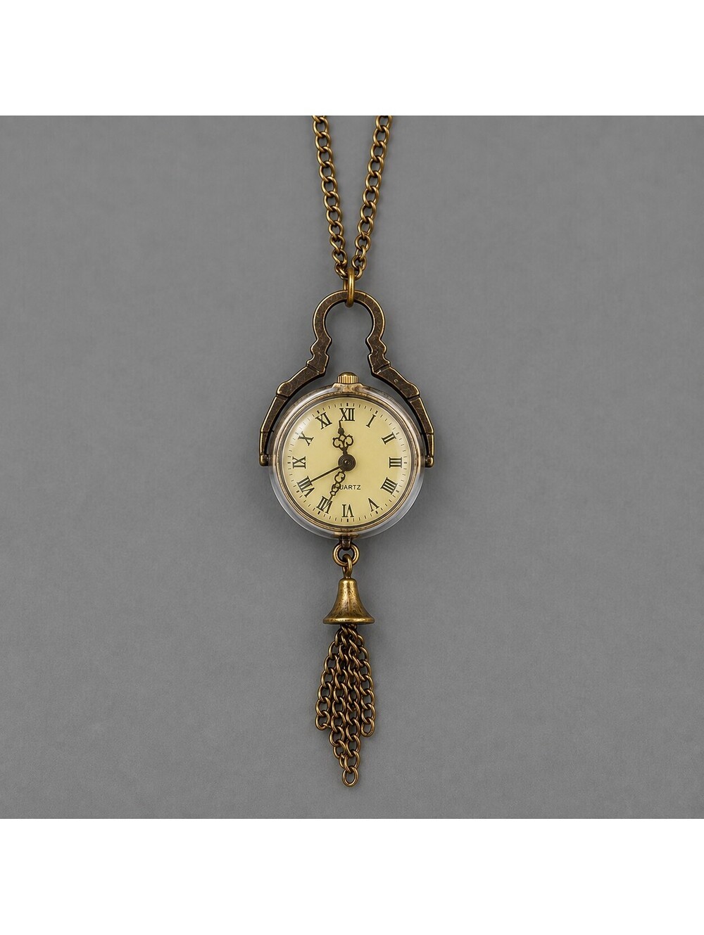 Burnished Gold Metal Sphere Watch Long Necklace